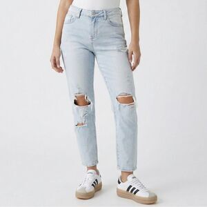 Le La Lo High Waisted Distressed Light Wash Jeans Straight 6 NWT Denim Ripped